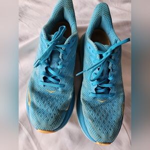 Hoka Women's Blue Athletic Running Shoes with Yellow Accents